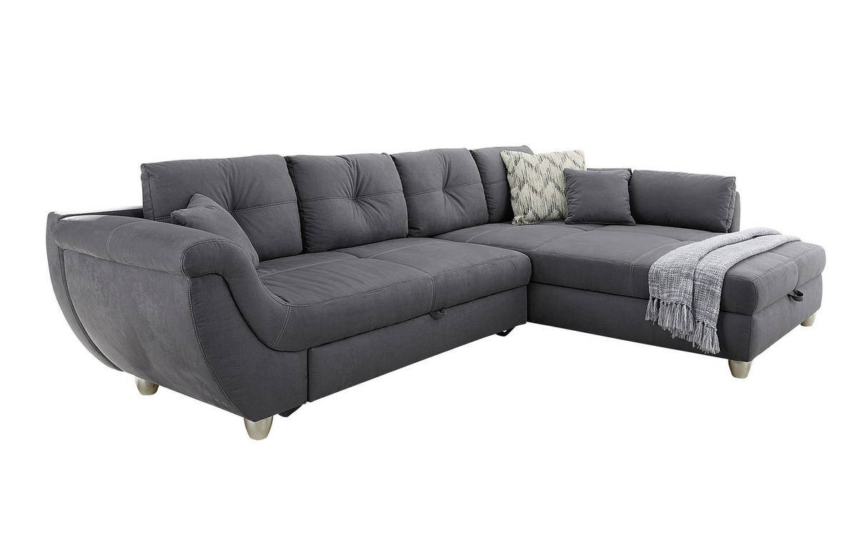 ECKSOFA mit Schlaffunktion und großem Bettkasten, seitenverkehrt montierbar B330/T207/H90 cm, Liegefl. 153x270 cm, Mikrofaser Grau / 15230 - Chromfarben/Grau, Kunststoff/Textil (330/207cm) - luma-home