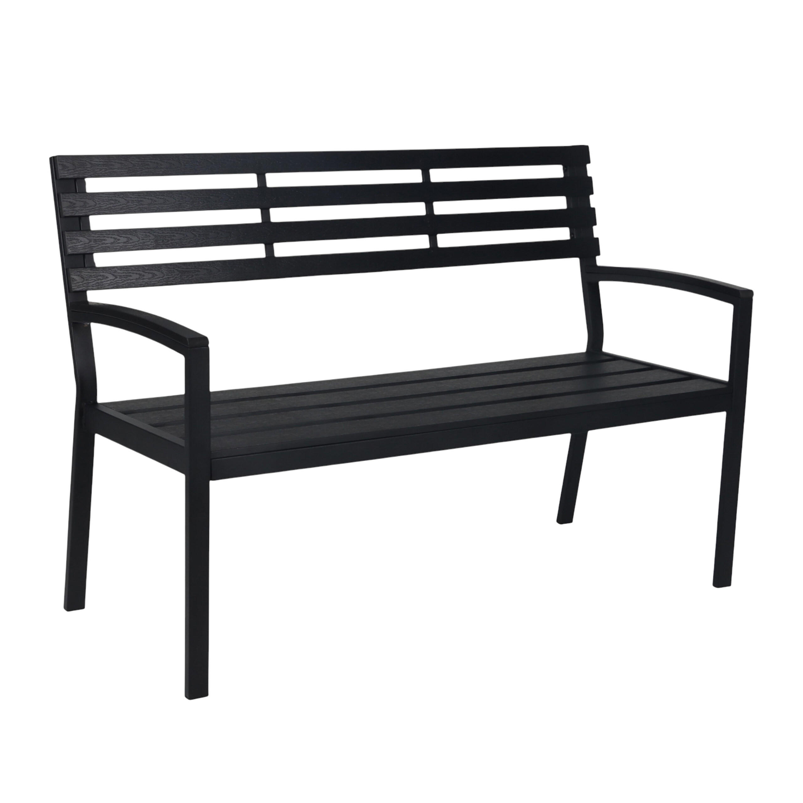 Relaxdays ZAHRADNÍ LAVICE Černá kov WPC pro 2 osoby 128 cm