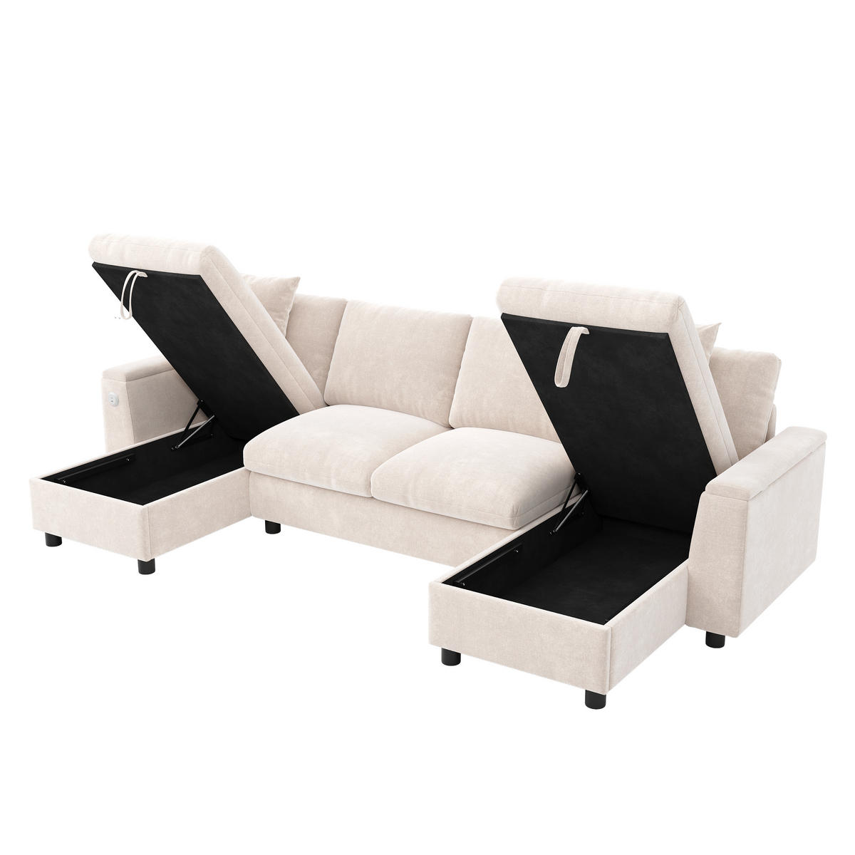 WOHNLANDSCHAFT 284/135/84 cm Beige mit aufklappbarem Stauraum, 1 USB-Anschluss und 1 Type-C-Anschluss - Beige, Textil (135/84/284cm) - Oxeza
