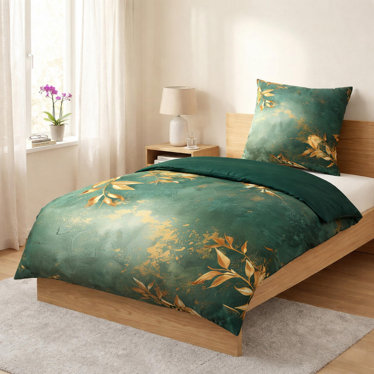 BETTWÄSCHE 2-teilig Greego - Grün, Naturmaterialien (135/200cm) - Sanilo