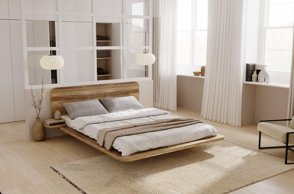 MASSIVHOLZBETT Japandic 160/200, schwebende Optik, Eiche Antik - geölt - Eiche Wotan, Eichenholz/Holz (160/200cm) - Visby