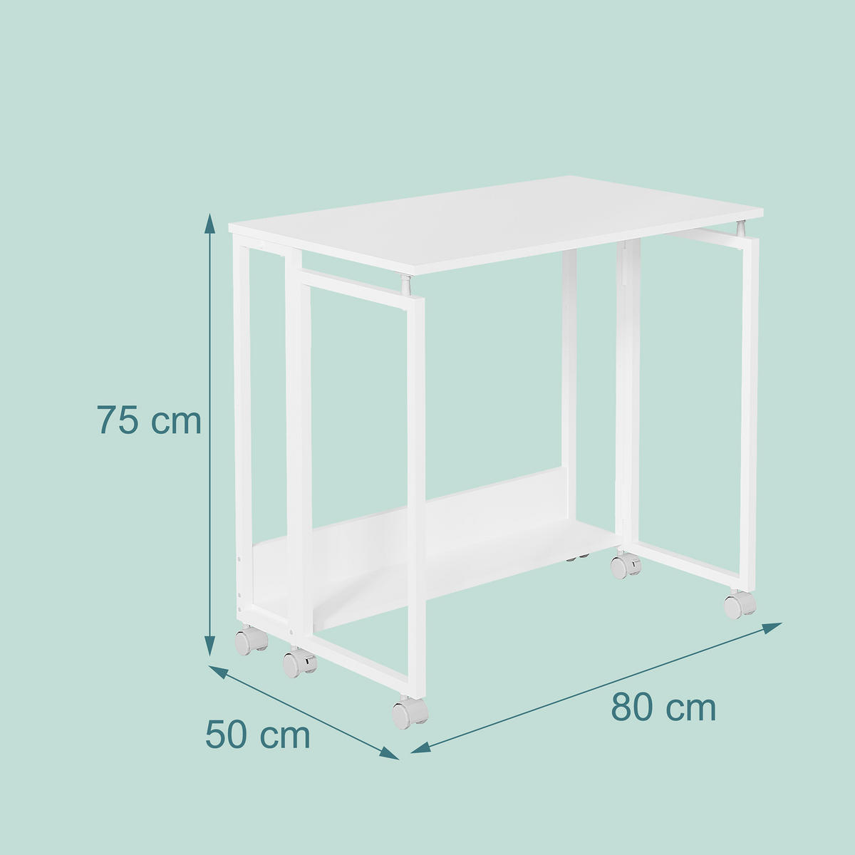 BIROU Alb pliabil cu roți 80x50 cm - alb, material plastic/compozit lemnos (50/80/75cm) - Relaxdays