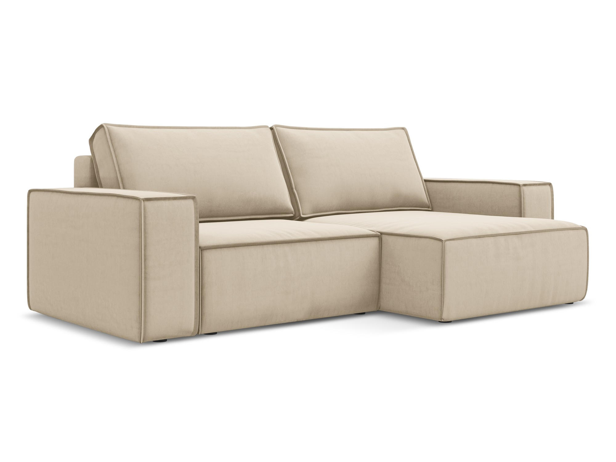 ECKSOFA mit Schlaffunktion Samt Stoff Beige - Beige/Creme, Kunststoff/Textil (257/148cm) - Makamii