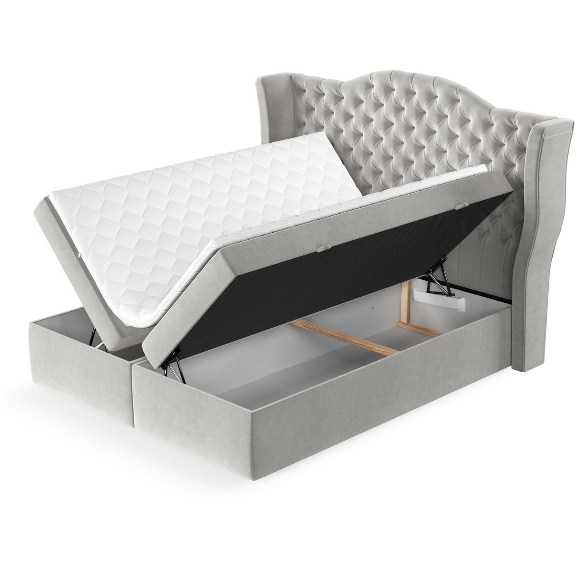 BOXBETT Royal Hellbeige 200/200 cm im Samtstoff - Hellgrau/Schwarz, Holz/Holzwerkstoff (200/200cm) - Maison de Reve