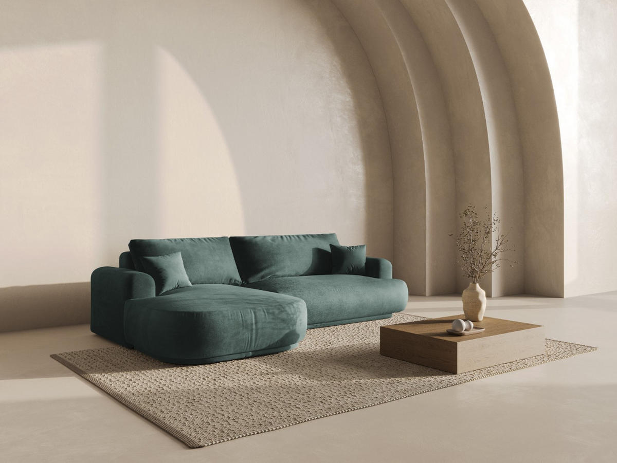 SCHLAFSOFA modular mit Bettkasten links Ella aus Samt petrol 5 Sitzplätze - Petrol, Textil (174/271cm) - Micadoni