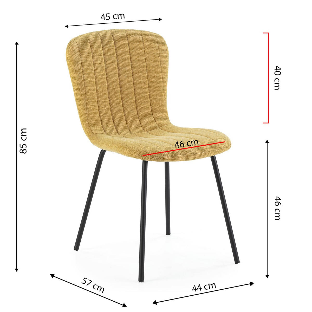STUHL 4er-Set Lucky senffarbener Stoff - Currygelb, Textil/Metall (46/85/57cm) - VS Venta-stock