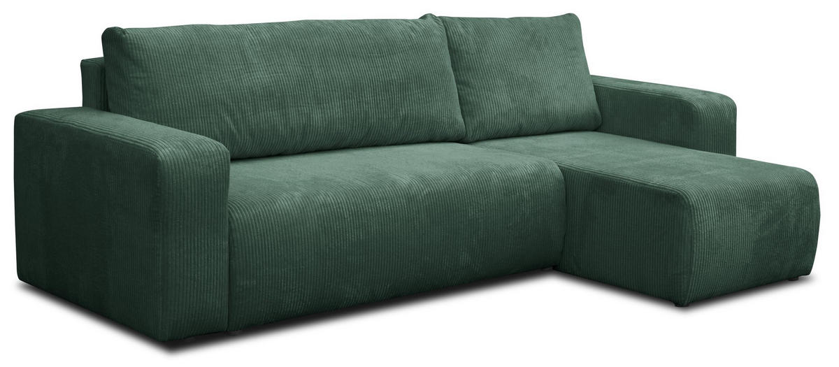 ECKSOFA LUNA mit Schlaffunktion und Bettkasten Cord-Stofff (Grün) - Grün, Textil (244/142cm) - VENASI MÖBEL