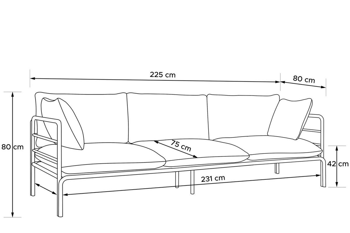 GARTENMÖBELSET RAMBE 4-tlg. 1x Tisch 2x Sessel 1x Sofa 3-Sitzer, mit Auflage, Stahlrahmen, LOFT-STIL, Weiß/Beige - Beige/Weiß, Textil/Metall - KONSIMO®