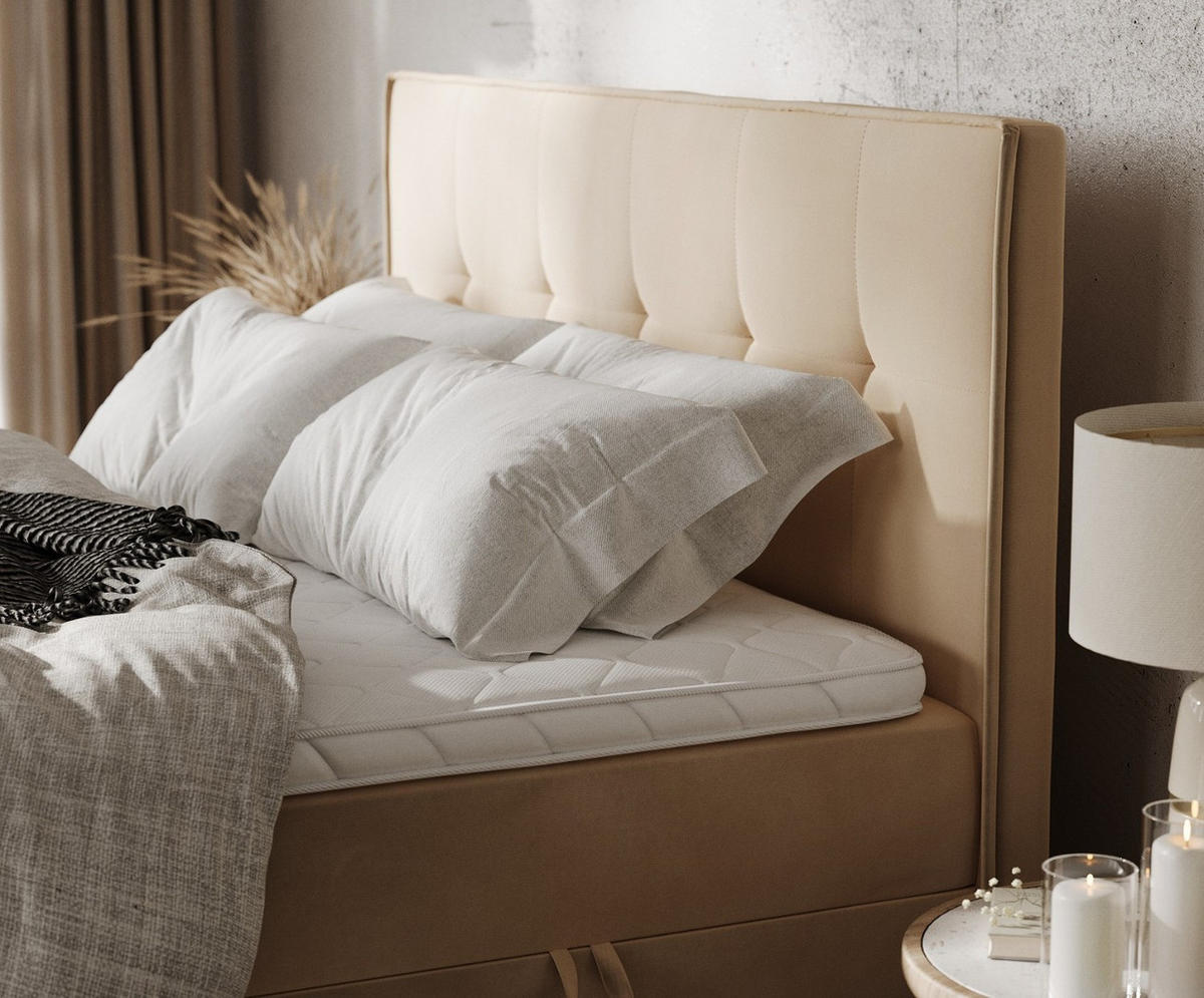 BOXBETT Mireo 180/200 cm Beige im Kronos Stoff - Beige/Schwarz, Holz/Holzwerkstoff (180/200cm) - AltaBeds