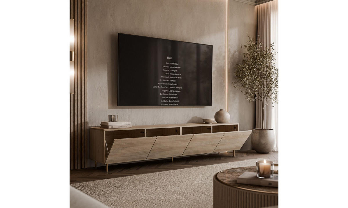 TV-SCHRANK COLGANTE 200/40/46 cm gerade Füße in gebürstetem Gold Travertin - Beige/Goldfarben, Holzwerkstoff/Metall (200/46/40cm) - Lookway
