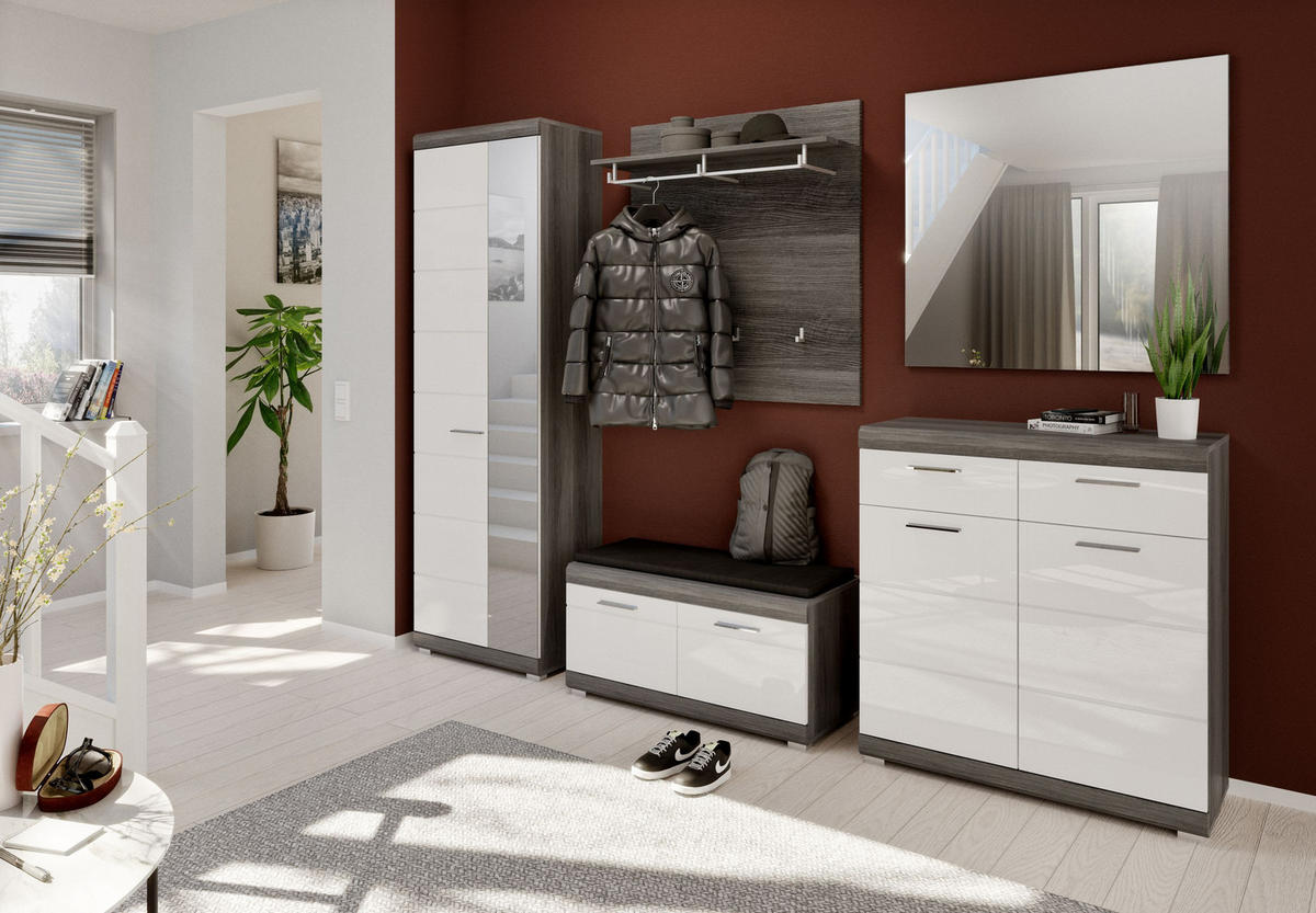 GARDEROBENKOMBINATION 4tlg. Scout Garderobe in Rauchsilber Nb. und weiß HG B/H/T: 195x197x40 cm - Anthrazit, Holzwerkstoff (195/197/40cm)