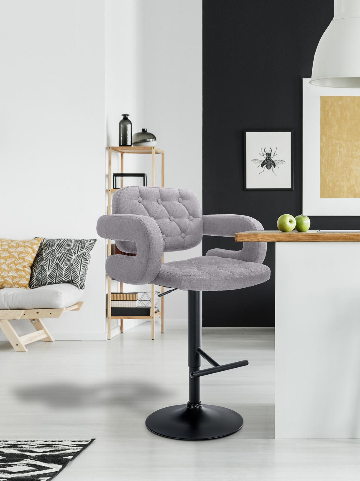 BARHOCKER Stoff grau - Schwarz/Grau, Textil/Metall (62/103/55cm) - CLP