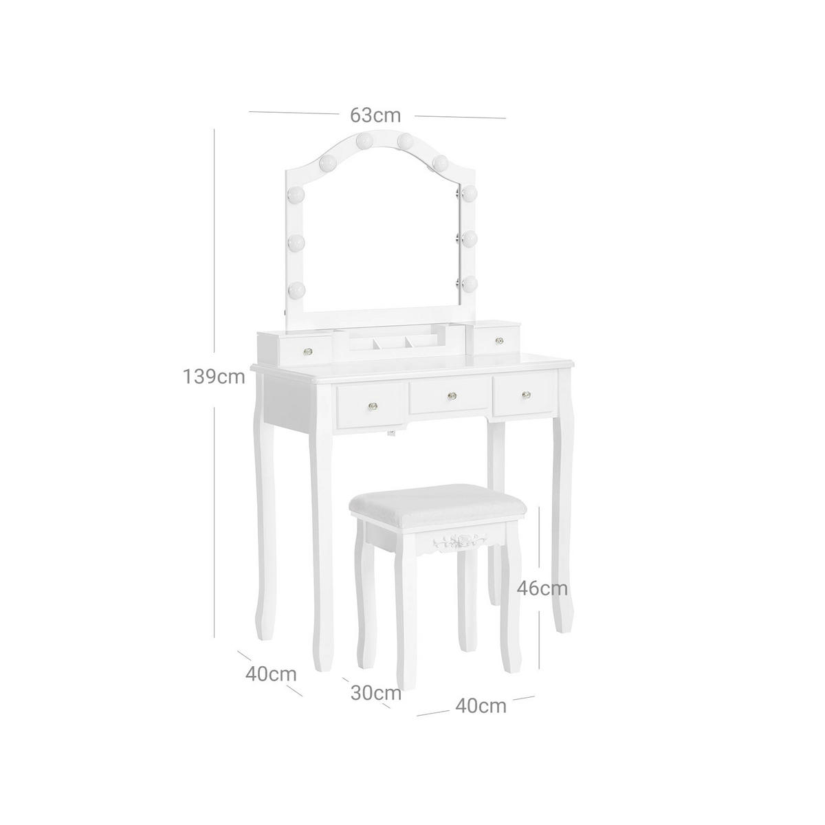 SCHMINKTISCH MIT HOCKER - Weiß, Holzwerkstoff (40/139/80cm) - Hansiro