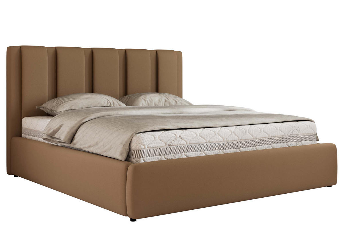 POLSTERBETT SAVINO CLASSIC 160/200 - Braun Kunstleder - Schaum-Matratze - Braun, Textil (160/200cm) - MKS