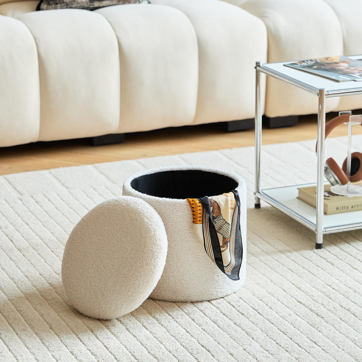 POUF Wolle Weiß 3er Set - Weiß, Textil (37/42/37cm) - Nordlys