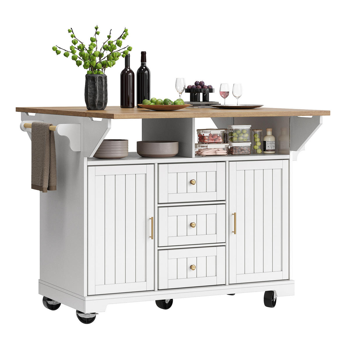 KÜCHENINSEL mit Klapptisch 120 x 40/80 x 95 cm Weiß - Weiß, Metall (40/95/120cm) - Beauniv