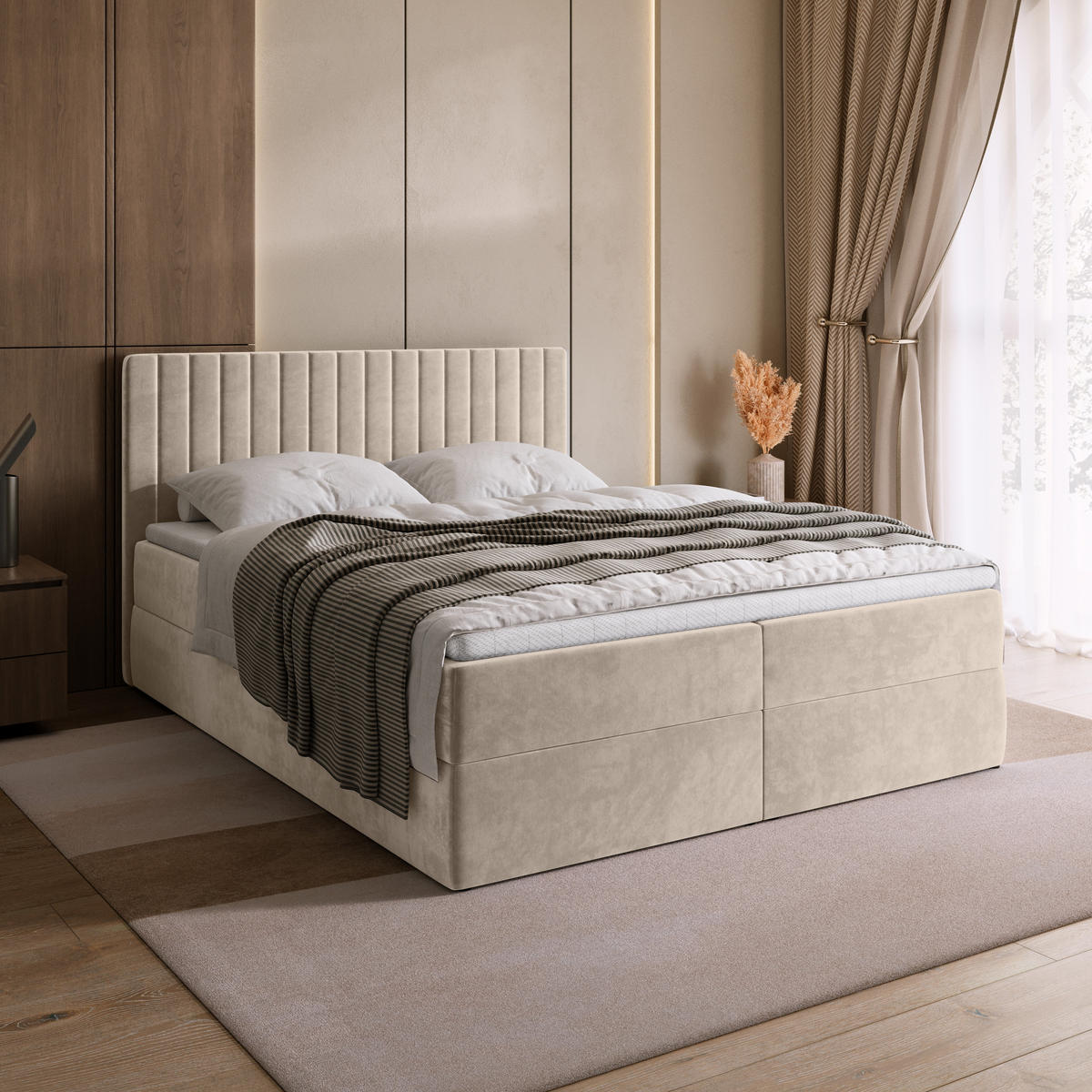 BOXBETT DREAM mit Topper 160x200 Beige - Beige, Textil (160/200cm) - Bromarkt