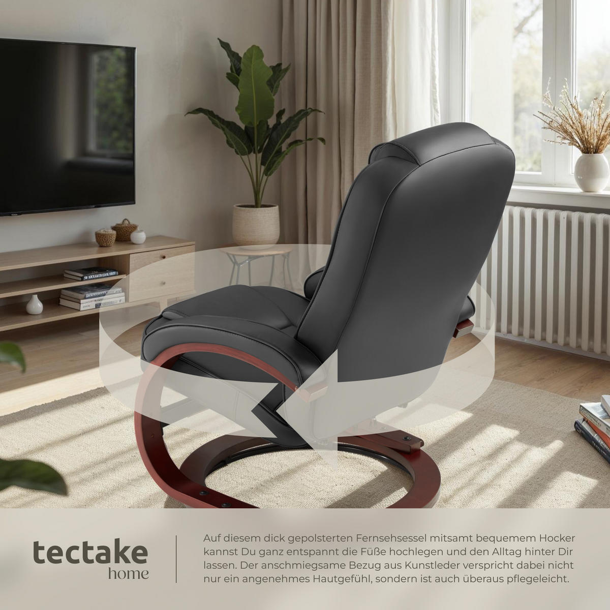 FERNSEHSESSEL Willy,Belastbarkeit 150 kg,schwarz/braun - Schwarz/Braun, Textil (68/102/109cm) - tectake