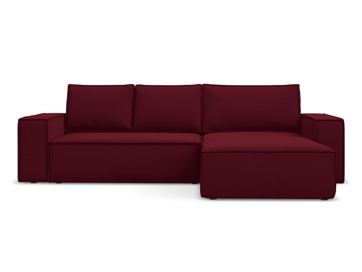 ECKSOFA mit Schlaffunktion Samt Stoff Rot - Bordeaux/Rot, Kunststoff/Textil (290/185cm) - Makamii