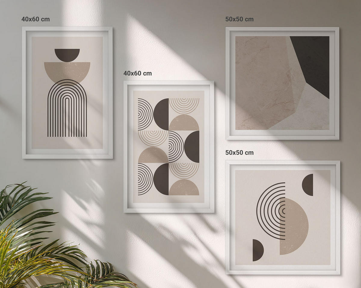 BILDER SET 4er Set - 50x50 cm & 40x60 cm Weißer Rahmen - Abstrakte geometrische Muster - Weiß, Kunststoff (50/50cm) - TULUP