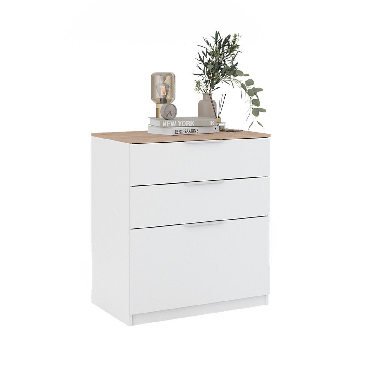 KOMMODE Betti Weiß/Sonoma 80 x 90 cm mit 3 Schubladen - Weiß/Sonoma Eiche, Holzwerkstoff (50/90/80cm) - Vicco