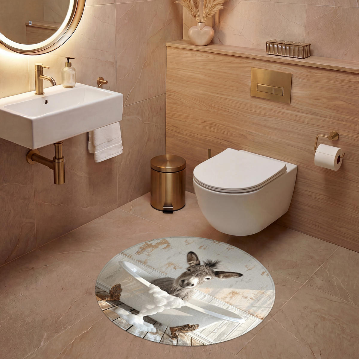 WC PŘEDLOŽKA Osel - Zvířata - Vana - Pěna 70x70 cm - krémová, textil/plast (70/1cm) - OnlyWow