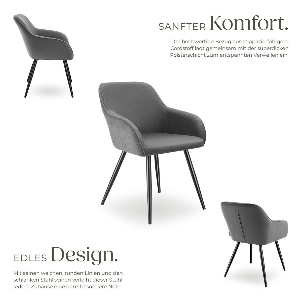 ESSZIMMERSTUHL 4er Set Marilyn 58 x 62 x 82 cm grau/schwarz - Schwarz/Grau, Kunststoff (62/82/58cm) - tectake