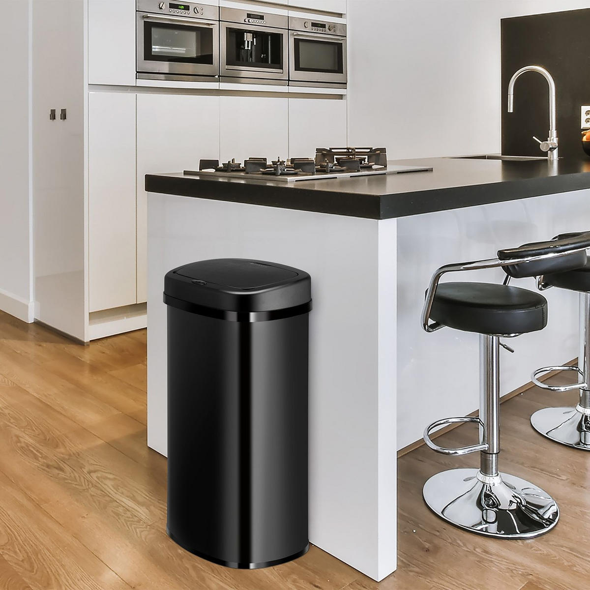 MÜLLEIMER viereckig 60L schwarz mit Sensor - Schwarz, Metall (40/63/29cm) - Juskys