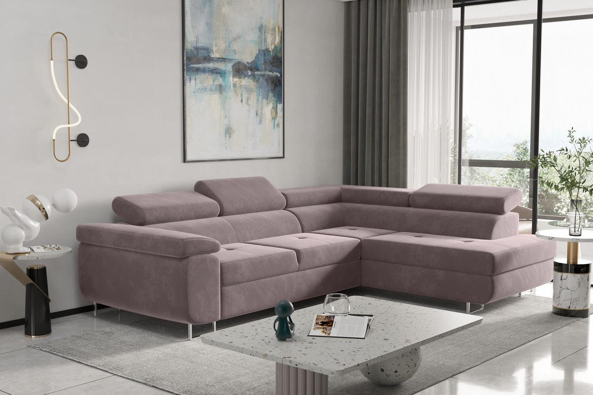 ECKSOFA mit Schlaffunktion und Bettkasten ATOM Violett Rechts - Violett, Holz/Textil (275/202cm) - Kaiser Möbel