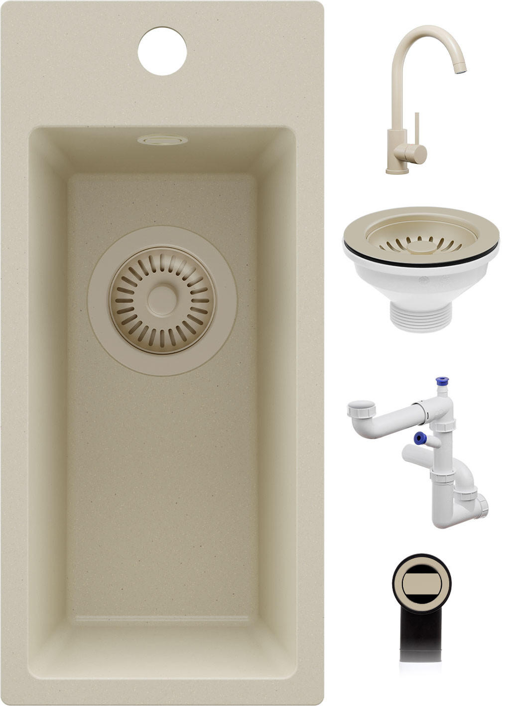 GRANITSPÜLE - Riga, 3-er set Alles Beige 23/50 cm, 1 Becken + Küchenarmatur 32/20 cm + Ablauf-Set ab 25er Unterschrank - Beige, Kunststoff (23/200/500cm) - Primagran