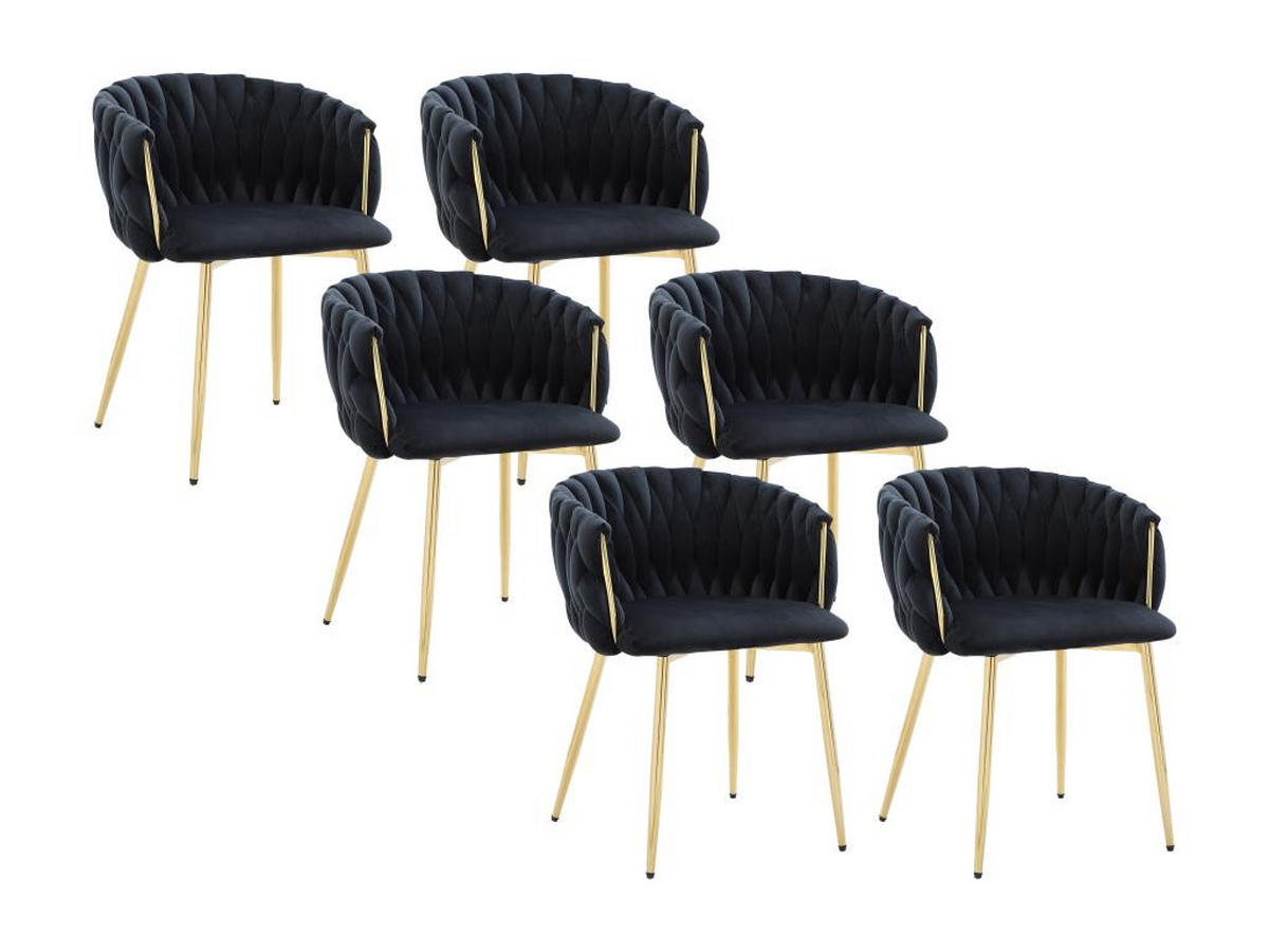 STUHL mit Armlehnen 6er-Set - Samt & goldfarbenes Metall - Schwarz - ELEGANO - Schwarz, Textil (59/74/57cm) - Vente-Unique