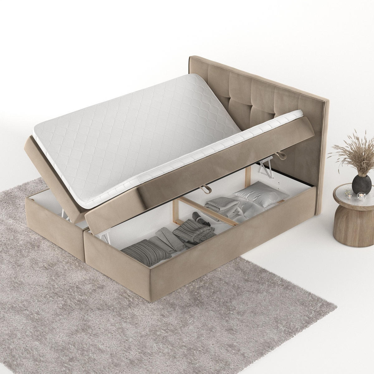 BOXBETT Mireo 140/200 cm Taupe im Paros Stoff - Taupe/Schwarz, Holz/Holzwerkstoff (140/200cm) - AltaBeds
