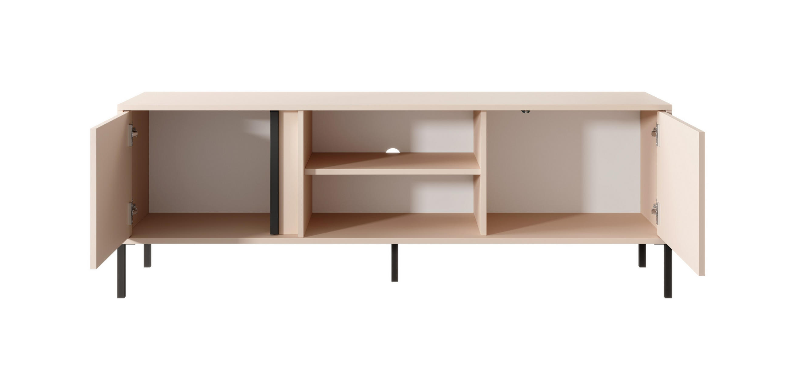 TV-SCHRANK Holen Beige, zweitürig mit schwarzen Beinen - Beige/Schwarz, Holzwerkstoff/Metall (153/53/40cm) - Bettso