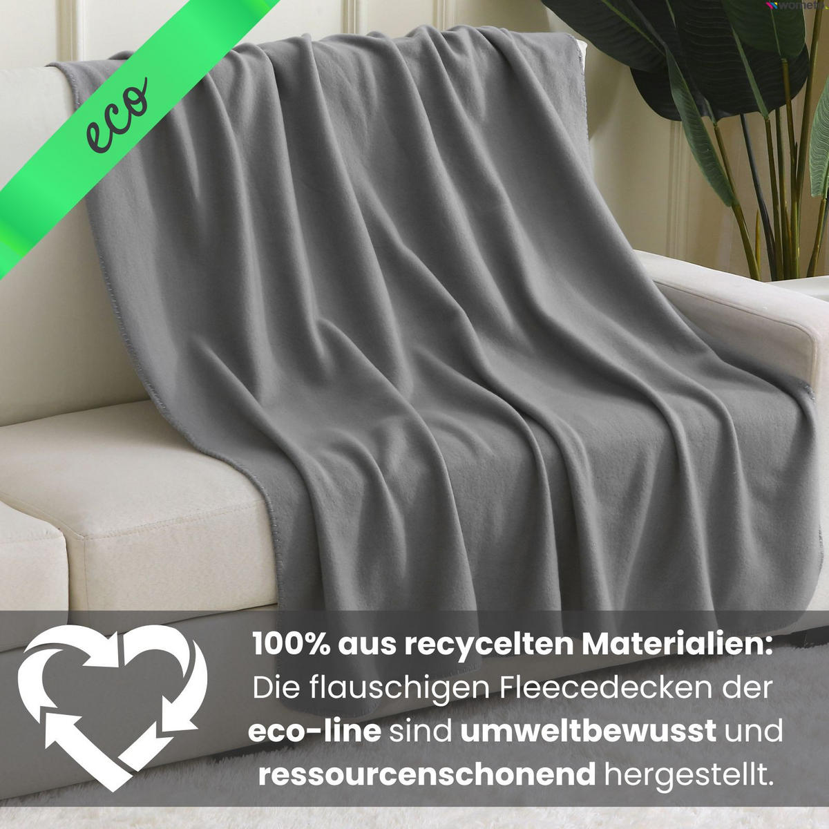 FLEECEDECKE eco-line grau 130/160 cm aus 100% recyceltem Material Kettelrand Anti-Pilling - Grau, Textil (130/160cm) - wometo