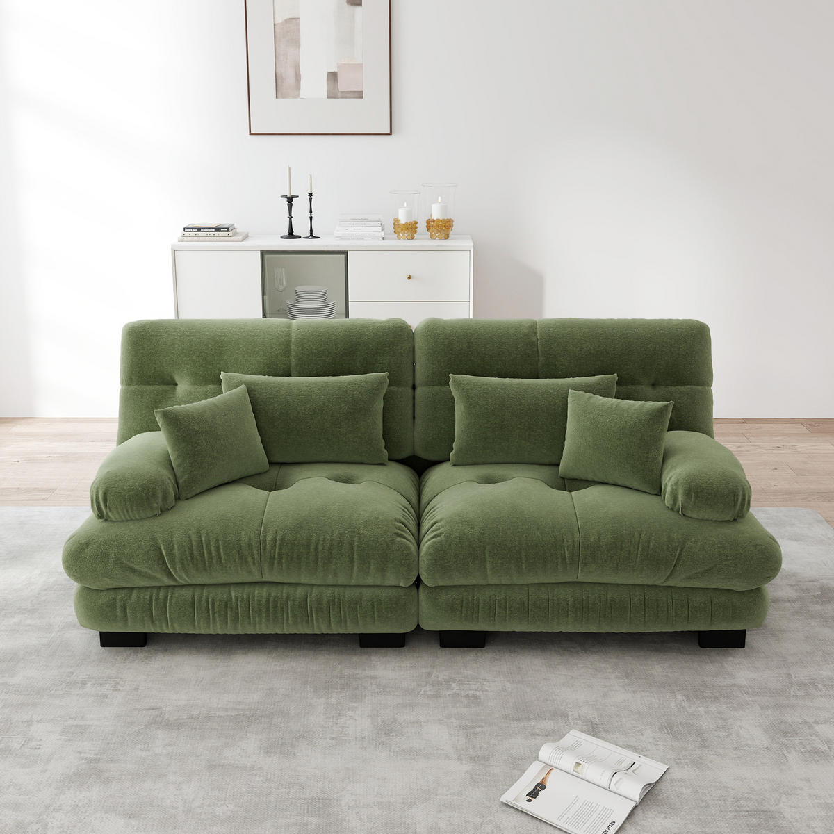 SOFA 2-Sitzer aus Chenille 220x77x81 cm mit modularem Design, grün - Grün, Textil (77/81/220cm) - Luhomfu