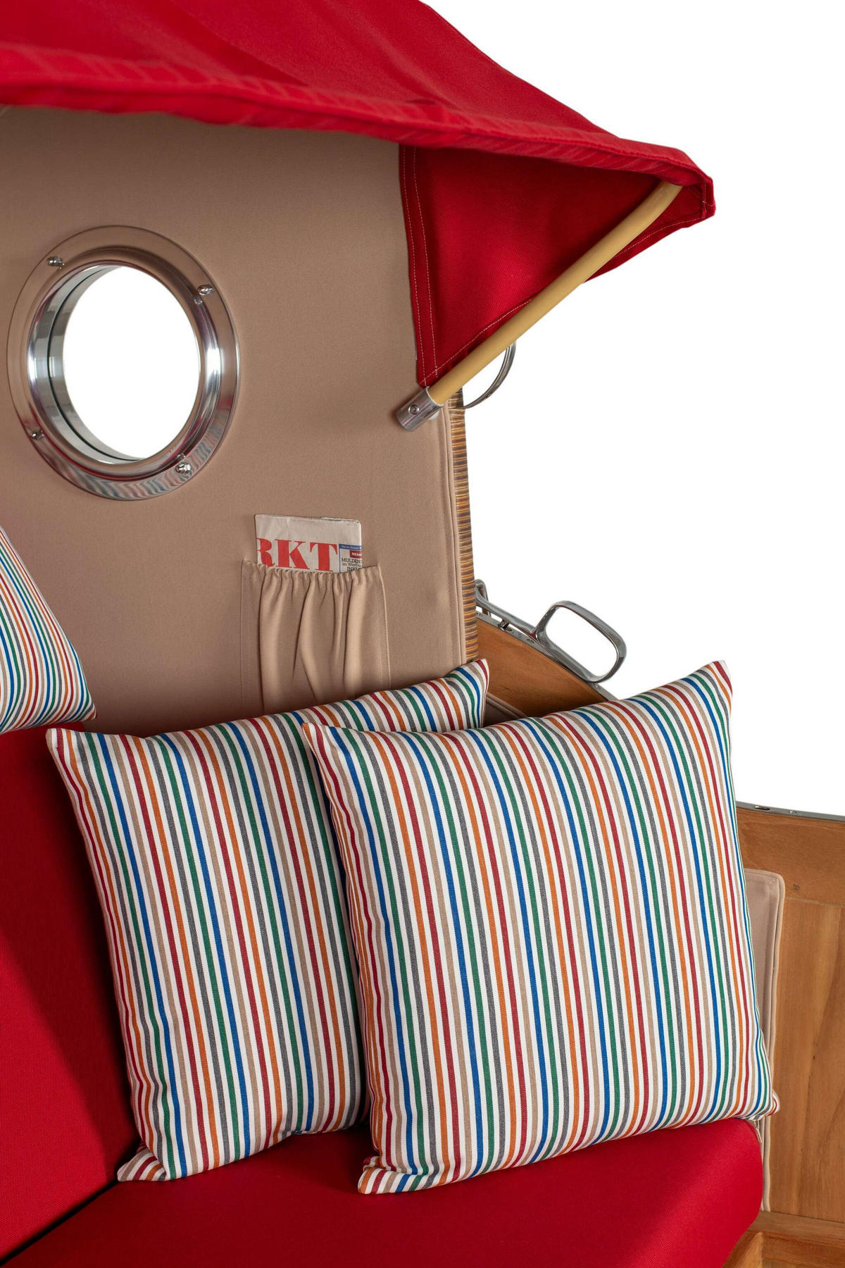 STRANDKORB XXL Düne Grande Teak Banana - Rot/Braun, Metall (142/170/95cm) - Mr. Deko