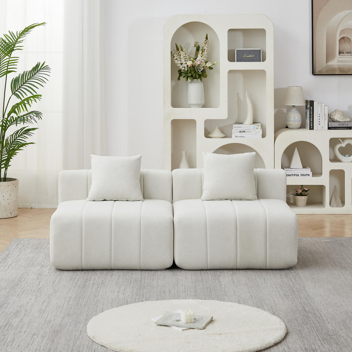 ECKELEMENT Modular mit Klaviertasten-Design und 2 Kissen, DE-42718, Beige - Beige, Textil (165/73.6/60.9cm) - ComfortXL