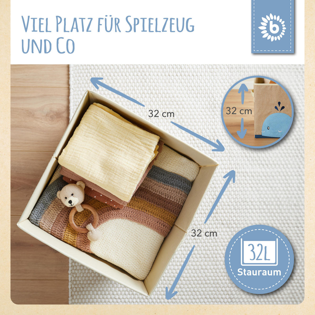 AUFBEWAHRUNGSBOX Kinder Kallax Wal - Blau/Beige, Textil (33/33cm) - Bieco Spielwaren