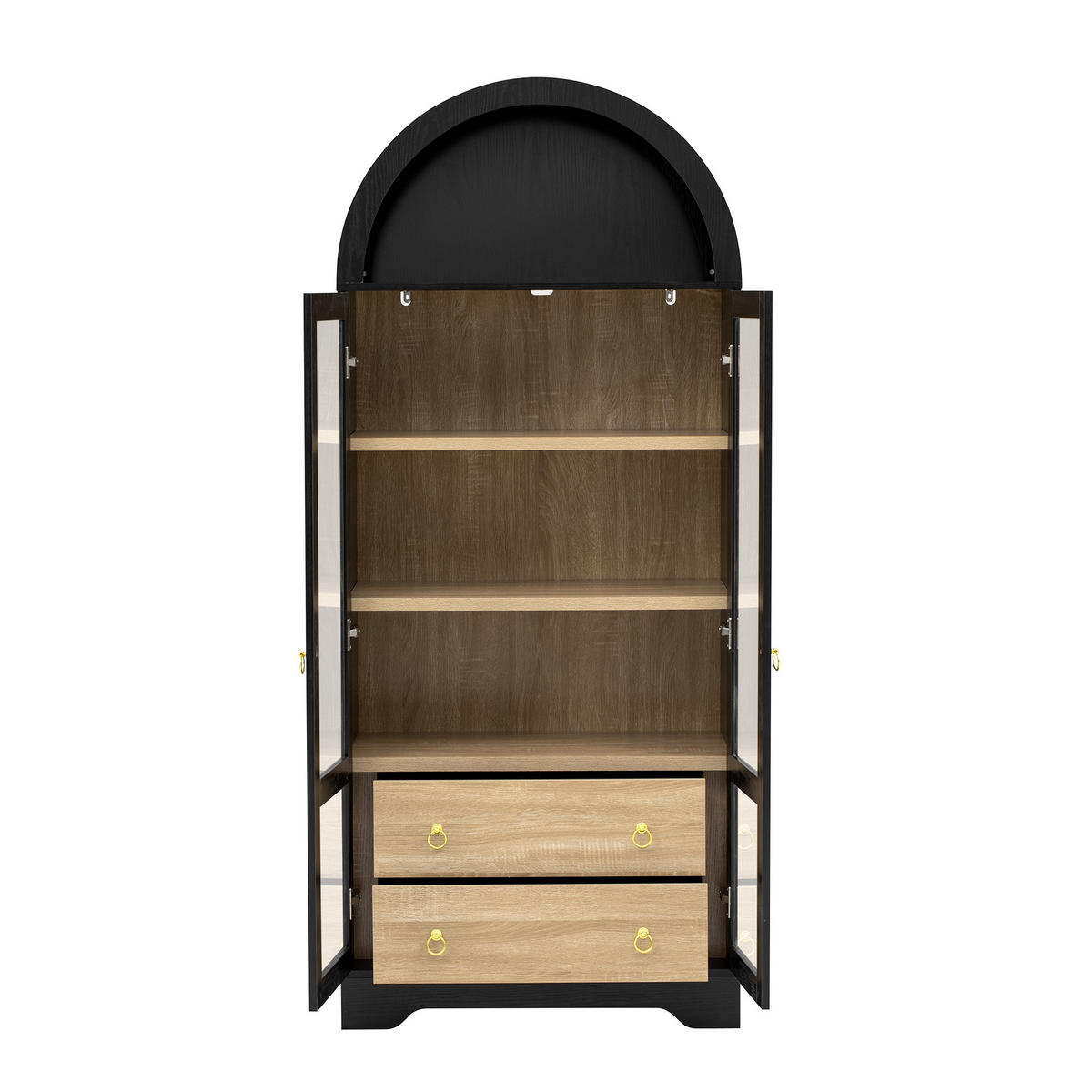 HIGHBOARD DE-38324 76/40/180 cm mit transparentem Glas und 2 Schubladen Schwarz - Schwarz, Holzwerkstoff (76.2/180/40.1cm) - ComfortXL