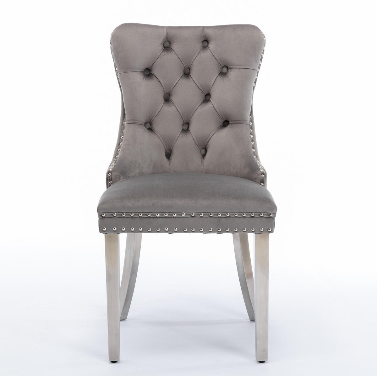 STUHL 2er-Set mit hoher Rückenlehne Samt Grey - Grau, Metall (50/95/65cm) - Meubliv
