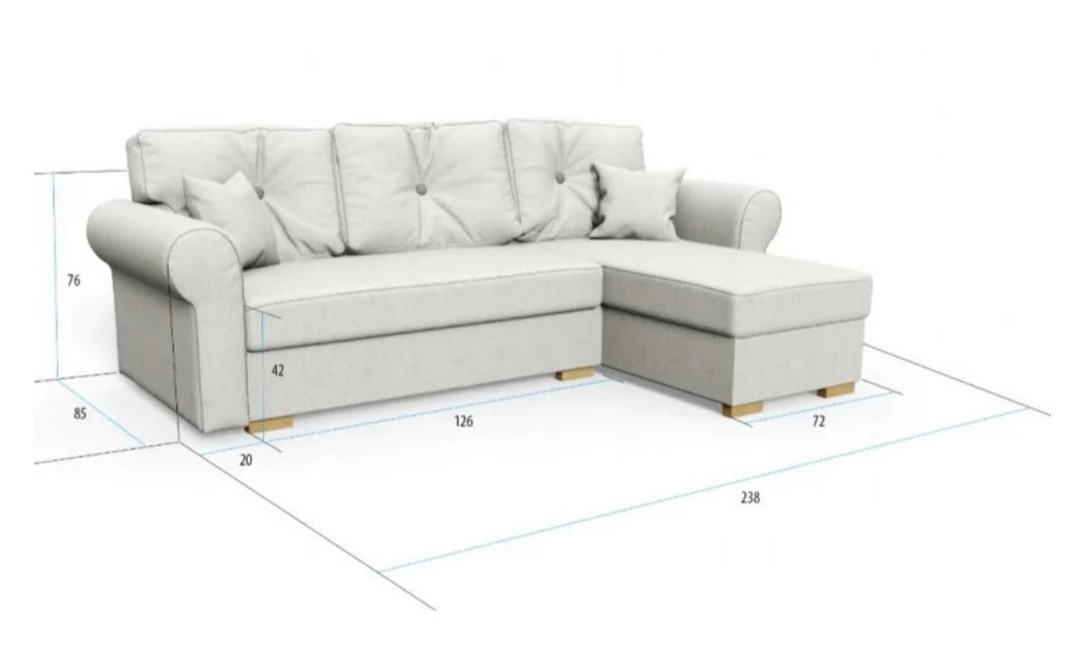 ECKSOFA LION, L-Form mit Schlaffunktion und Bettkasten, Blau, Veloursstoff, links - Blau, Textil (238/85cm) - Sepro Meble