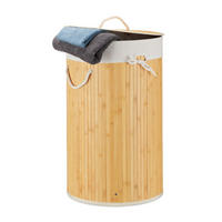 WÄSCHEKORB - Creme, Holz/Textil (41/65/41cm) - Relaxdays