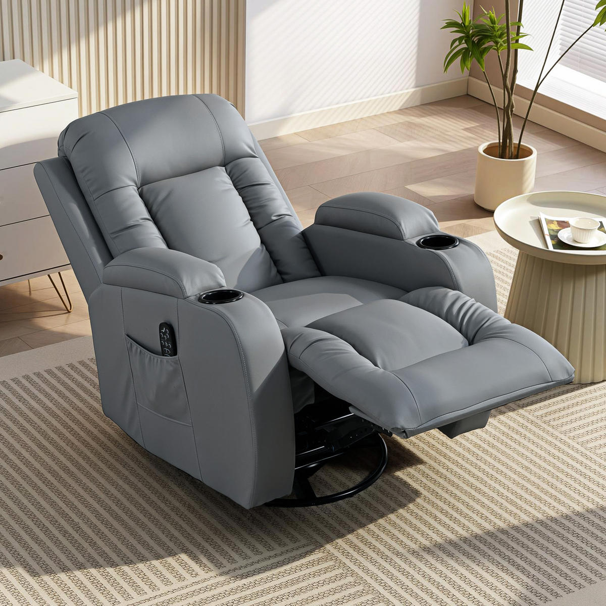 MASSAGESESSEL DE-06430 Wipp-, Liege- & Wärmefunktion, 145° neigbar, drehbar Hellgrau - Hellgrau, Metall (82/103/99cm) - ComfortXL