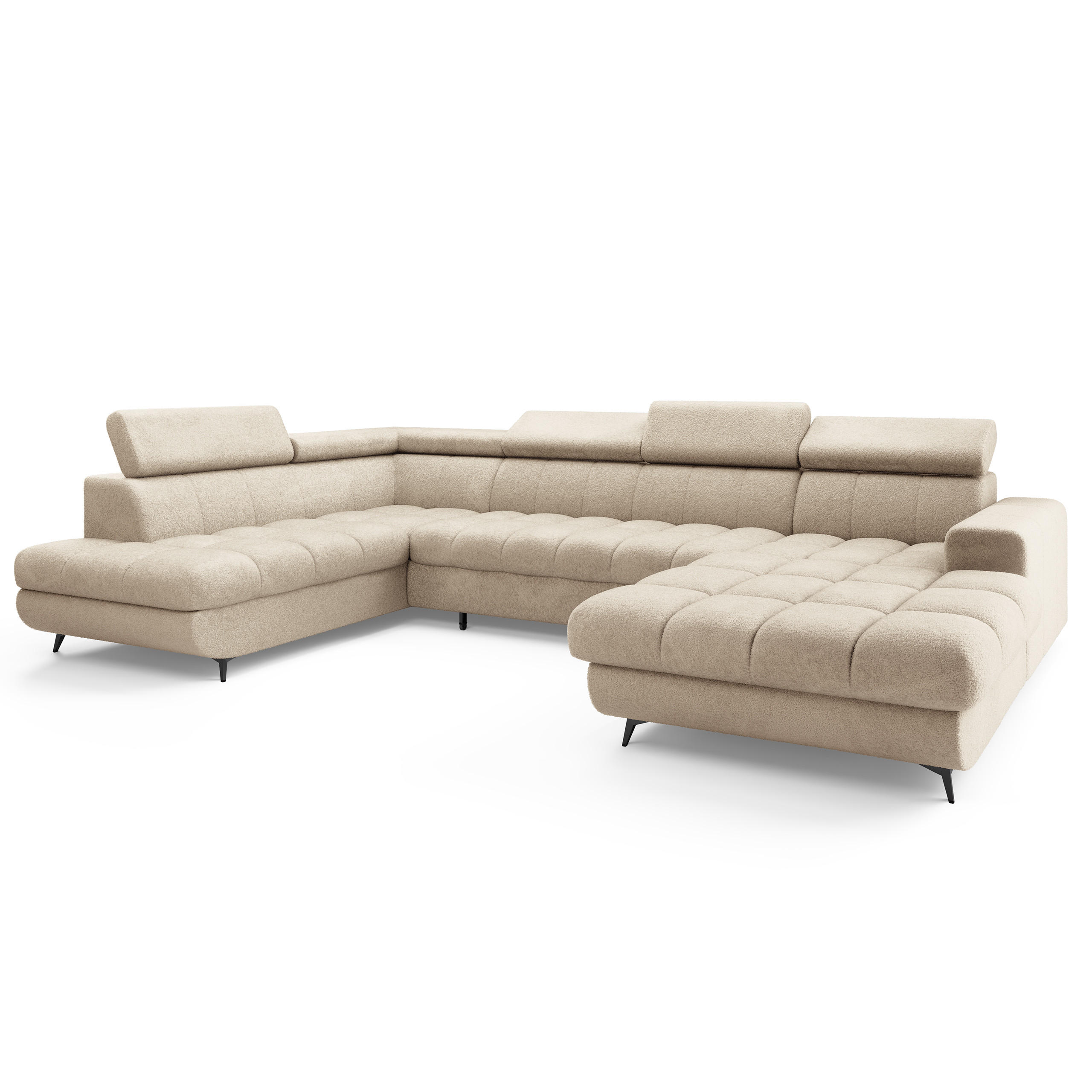 WOHNLANDSCHAFT CORENO Creme Boucle-Stoff mit Schlaffunktion - Creme, Holz (345/88/190cm) - MASSENO