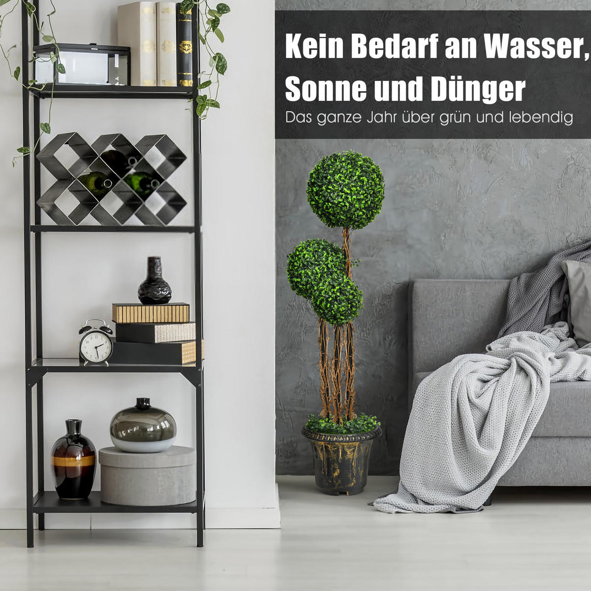 KUNSTBAUM mit Topf und 3 Kugeln Grün - Grün, Kunststoff (120cm) - COSTWAY