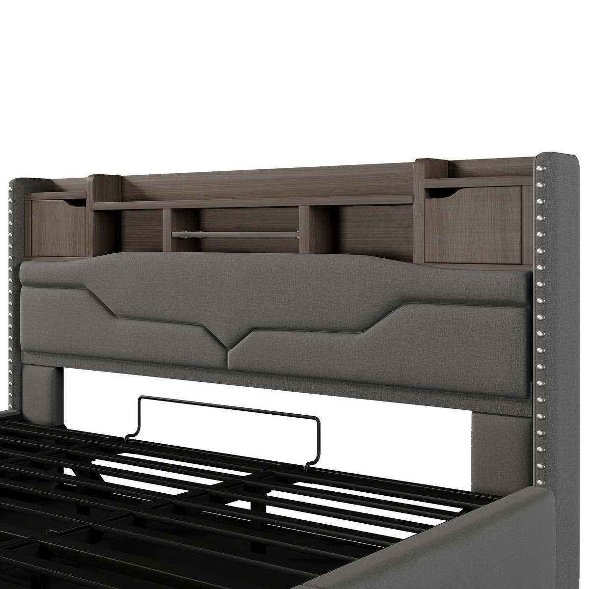 POLSTERBETT 180/200 cm in Grau Leinen mit Bettkasten, LED und USB - Grau, Holzwerkstoff/Textil (180/200cm) - WISHDOR
