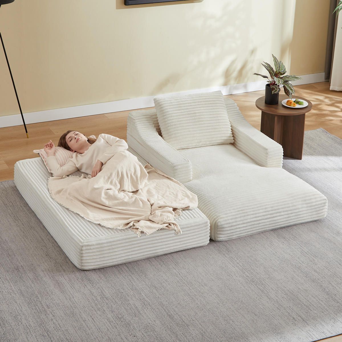 SOFA Cord Weiß mit Schlaffunktion - Weiß, Textil (100/68/162cm) - WISHDOR