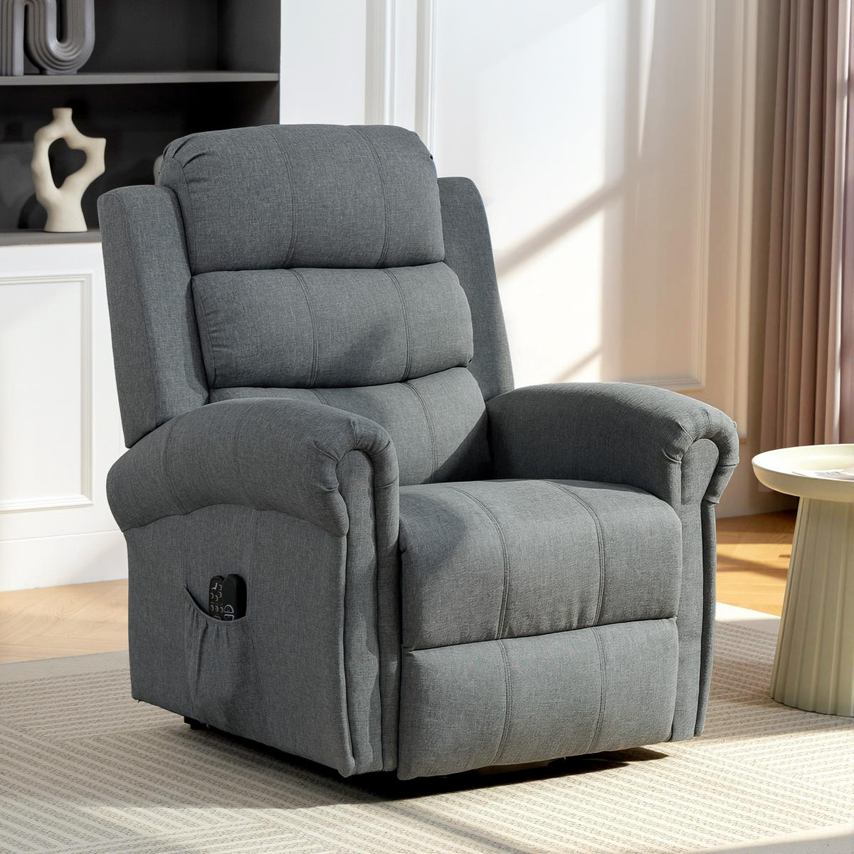 SESSEL mit Aufstehhilfe Neigebarer Massagesessel, Elektrischer Relaxsessel, Grau - Schwarz/Grau, Textil/Metall (87/108/87.5cm) - HOMCOM