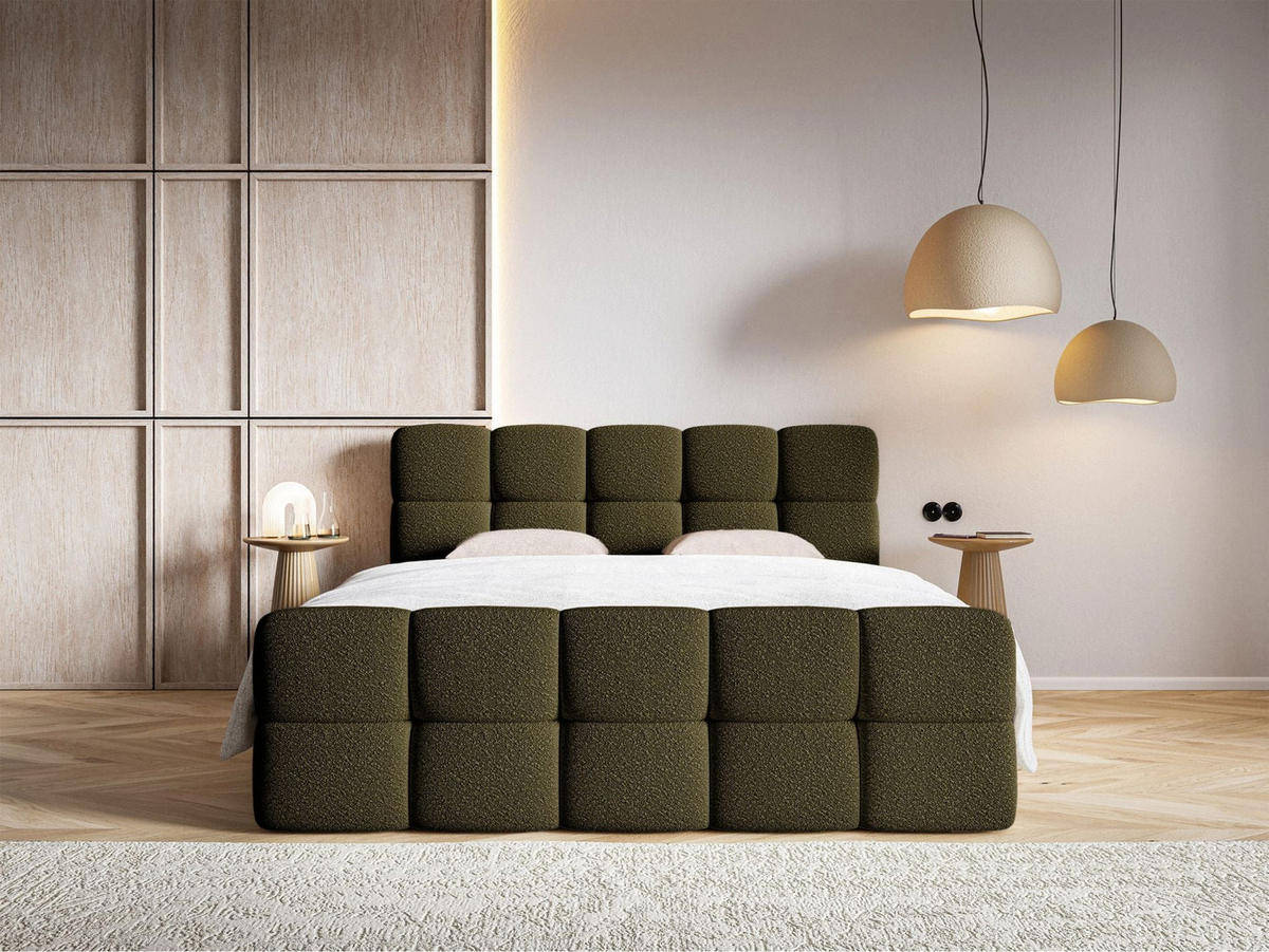 BOXBETT Cloudy Olivgrün mit Bouclé-Bezug 140x200 cm - Schwarz/Olivgrün, Holz/Textil (140/200cm) - Selsey