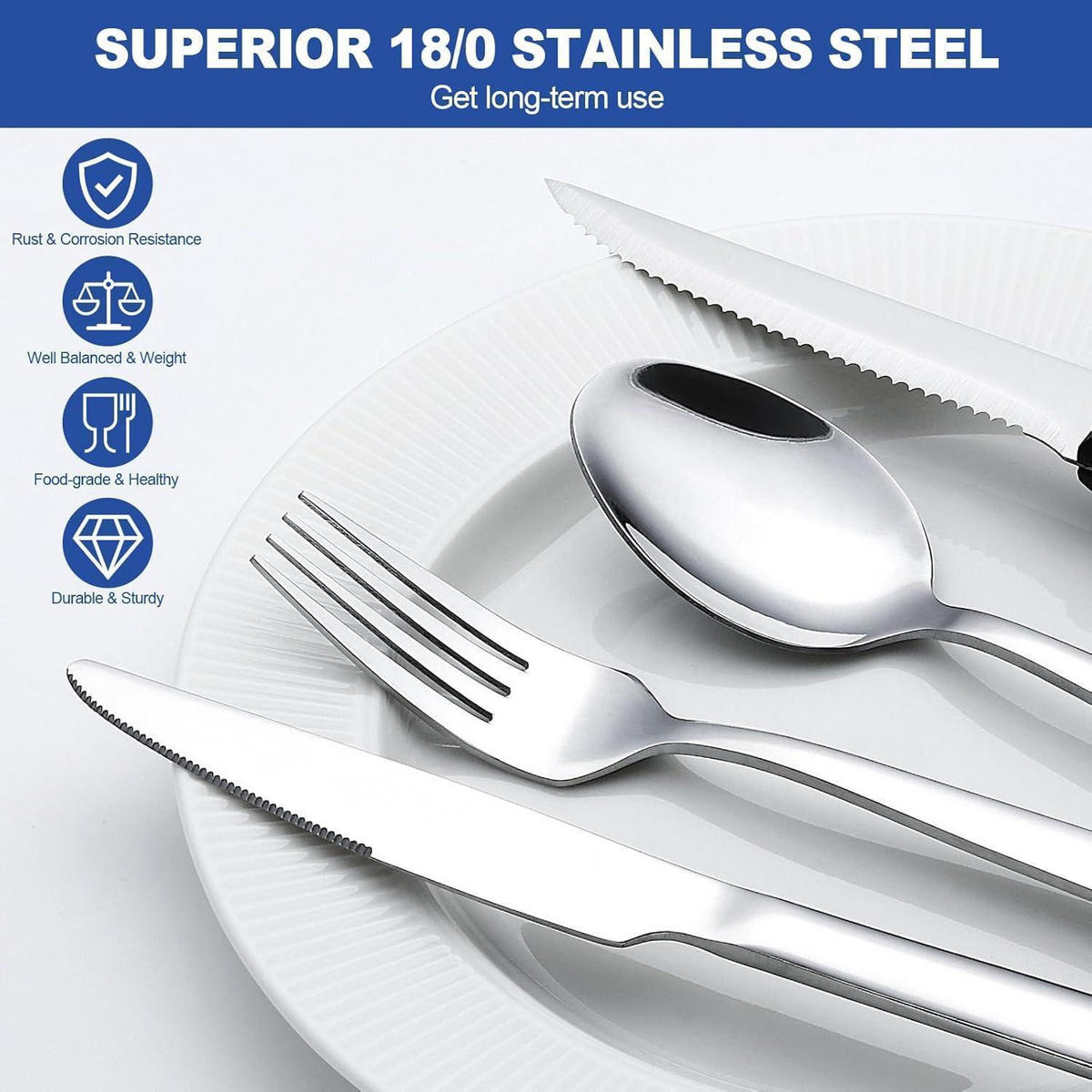 BESTECKSET 36-teilig für 6 Personen Edelstahl hochglanzpoliert - Silberfarben, Metall